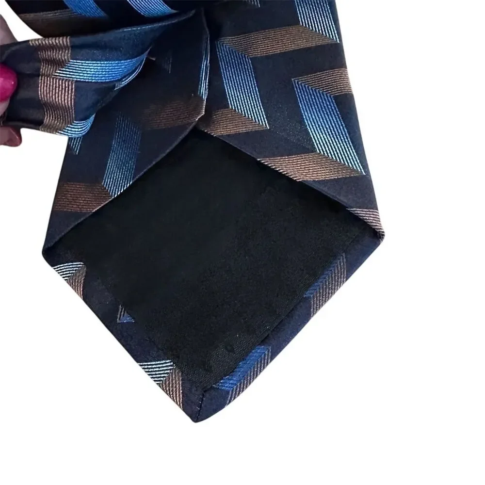 Bugatti Men's Silk Tie‎ Blue Brown Chevron Geometric Pattern USA